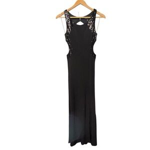 MY MICHELLE black maxi dress cut out sides sequin embellishment Size 1 NWT